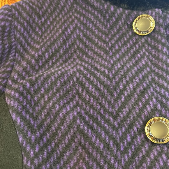 Bob Mackie Wearable Art Purple & Black Herringbone Fleece Coat w Faux Fur Collar - Picture 4 of 10